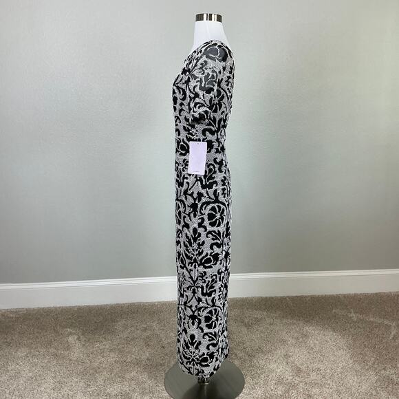 JS Collections Embroidered Lace Column Evening Gown Black and White Size 4 Dress - Picture 5 of 14